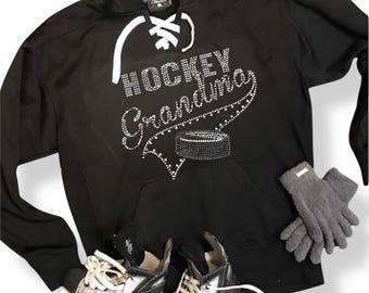 Personalized Hockey Grandma Shirt Custom Rhinestone Embellished Tee Funny Gift Idea Customized Sparkle Top for Sports Grandma Fan