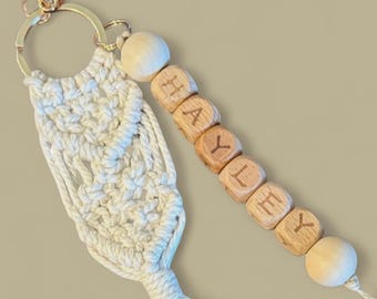 Personalized Macrame Keychain Custom Name Bridesmaid Gift Wedding Favor Boho Accessory Bag Charm Rustic Design Friendship Present Handmade