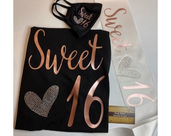 Sweet 16 Shirt | Sweet 16 Birthday | Sweet 16 Mask | 16th Birthday party | Sweet 16 Shirt | Sweet 16 Sash | 16th Birthday gifts