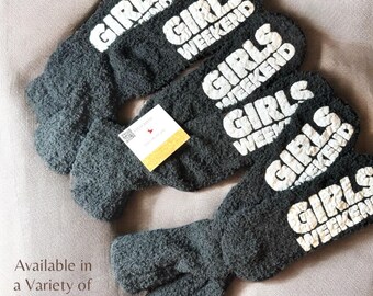 Personalized Fuzzy Girls Weekend Socks gift idea Girls Trip Socks cozy weekend Bachelorette party favor girls 2025 weekend Bundle besties