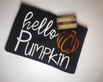 Hello Pumpkin Shirt | Women's Fall Shirt | Womens Hello Pumpkin TShirts with Bling Pumpkin