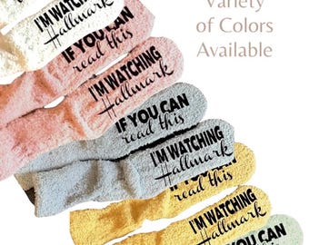 Personalized custom fuzzy socks I'm watching my favorite movies socks gift idea for her customized warm slipper socks holiday gift