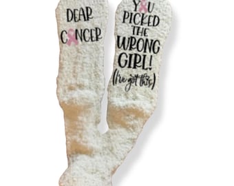 Custom Cancer Fuzzy Socks breast cancer sucks socks Care Package Gift for Cancer Warrior Cancer encouragement gift for Cancer Fight Girl