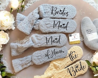Personalized Bridesmaid Sock Wedding Team Bridal Gift Bride Proposal Idea Bachelorette Party Favor Fuzzy Accessory Matron Honor Custom