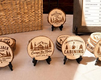 Happy Jack Arizona Wood Coasters, Personalized Cabin Coasters, Rustic Wooden Coaster Set, Custom Cabin Gift, Arizona Home Decor