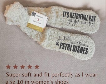 Custom IVF Retrieval Day Fuzzy Socks Personalized Fertility Socks Customized Gift Idea for Egg Retrieval Comfort IVF Support Cozy Socks