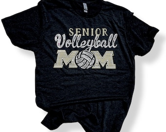 Senior volleyball mom shirt personalized custom rhinestone embellished tee customized sports gift idea proud senior player supporter shirt