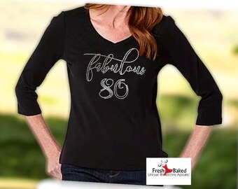 Fabulous 80 Rhinestone T-Shirt – Any Age! | Bling Birthday Shirt | Custom Sparkly Tee | 80s Party Outfit | Retro Gift for Her