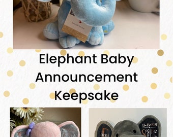 Birth  announcement | baby keepsake | baby present | Newborn Gift | New Baby | Infant Elephant Gift | Baby Gift Personalized | baby gift