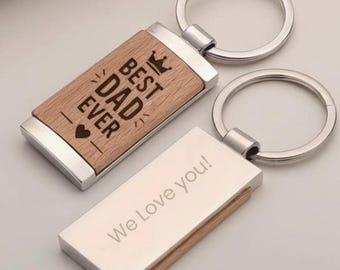 Fathers Day Keychain Custom Dad Engraved Wood Personalized Husband Gift Best Ever Present Grandpa Birthday Papa Keepsake Men Christmas Laser