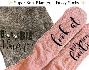 Breast Surgery Socks Comfort Healing Fuzzy Boob Implant Celebration Gift Idea Her Custom Surgery Breast Cancer Ribbon Funny Hospital Present