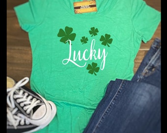 Lucky St Patricks Day Shirt | Women's St Patrick's Day Bling Shirt | Ladies St Patty's Day TShirt | St Patricks Day Christian Shirt