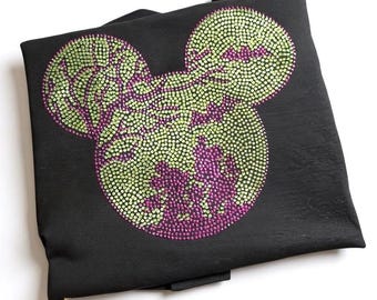 Custom Rhinestone Disney Halloween Shirt for Women Personalized Sparkle Tee Customized Spooky Outfit Gift Idea for Her