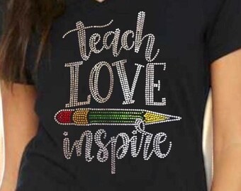 Personalized Teacher Shirt with Rhinestones, Custom Back to School Tee, Customized Teacher Gift Idea for Women, Cute Classroom Style