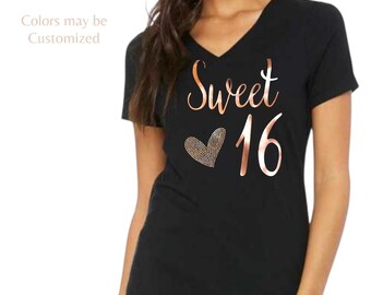 Sweet 16 shirt with rhinestones personalized birthday shirt custom 16th tee customized teen girl gift idea sparkle shirt for her party