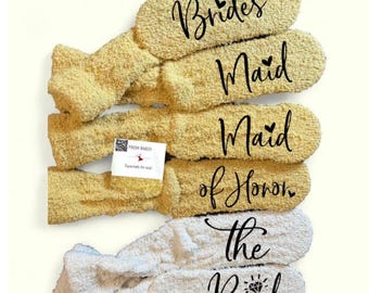 Fuzzy Bridal Party Socks Bride to Be Socks Maid of Honor Gift Bridesmaid box Bridesmaids Gift Bridal Party Proposal