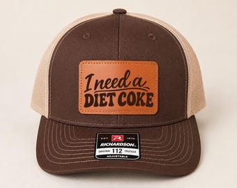 Diet Soda Hat Leather Patch Trucker Cap Funny Womens Gift Idea Soda Lover Baseball Style Hat Women Accessory Beverage Fan Novelty Headwear