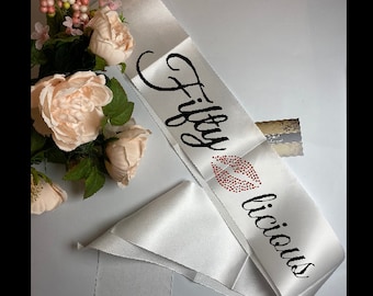 Fiftylicious sash | Great Quality Sash with beautiful writing! | 50th Birthday Celebration Sash | Birthday Sash | Fabulous 50 Sash