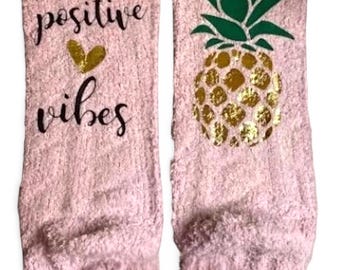 Positive Vibes Fuzzy Socks Personalized IVF Gift Custom Fertility Socks for IUI Infertility Egg Retrieval Transfer Day Gift Idea