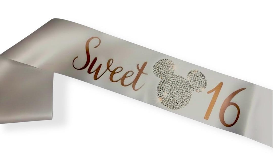 Sweet Sixteen Sash Rhinestone Birthday Mouse Ears Custom Satin Ribbon ...