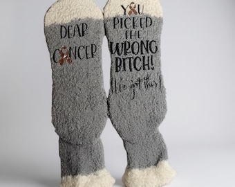 Breast Cancer Socks You picked the wrong Bitch cancer sucks socks Colon Cancer Breast Cancer gift Cancer care package cancer comfort gift