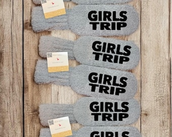 Personalized girls trip fuzzy socks custom girls vacation socks gift idea customized for bridesmaids bachelorette party or girls getaway