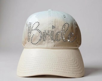 Rhinestone Bride Hat Custom Gift Idea Personalized Trucker Hat Bling Accessory Wedding Celebration Bachelorette Party Headwear Sparkly
