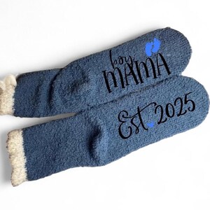 personalized new boy mama gift girls mama fuzzy socks custom new mom gift customized gift idea for Mother’s Day baby shower "Boy" Socks + Heart