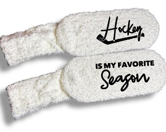 Personalized Hockey Fuzzy Socks Hockey Is My Favorite Season Custom Gift Idea for Fans Customized Warm Socks for Women hockey mom gift idea