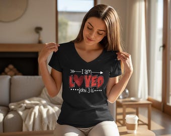 Christian Woman Shirt Bible Verse John Scripture Inspirational Message Faith Clothing Valentine Birthday Present Personalized Gift Loved