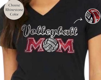 Rhinestone Volleyball Shirt Custom Colors Sparkly Mom Gift Crystal Athletic Team Wear Personalized Game Day Apparel Glitter Parent Clothing