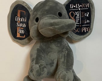 Personalized Birth announcement | baby keepsake | baby present | Newborn Gift | stuffed animal gift | new baby gift elephant