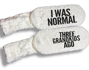 Personalized Fuzzy Socks for Grandma I Was Normal 3 Grandkids Ago Custom Funny Gift Idea Customized Socks for Mom Nana Grandma Gift