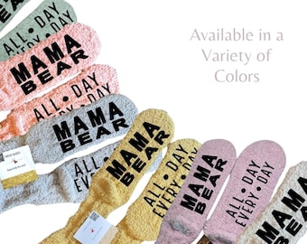 Mama Bear fuzzy socks personalized custom gift idea for mom customized bear socks cute warm slippers Mother's Day gift from kids