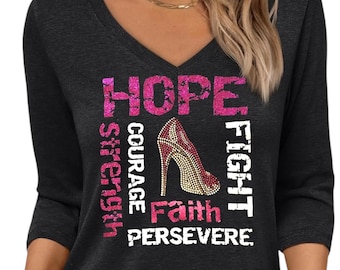 Custom Breast Cancer Ribbon care package Hope Fight Strength Faith Custom BLiNg Shirt pink ribbon gift idea colon cancer