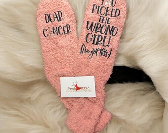 Custom Cancer Fuzzy Socks breast cancer sucks socks Care Package Gift for Cancer Warrior Cancer encouragement gift for Cancer Fight Girl