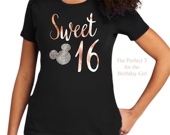 Sweet 16 Mickey rhinestone shirt personalized birthday girl tee custom 16th shirt customized sparkle gift idea for teen party outfit look