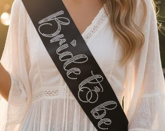 Bride Rhinestone Sash Bridal Shower Gift Idea Bachelorette Party rehearsal Sparkly Wedding Bling Future Mrs She Said Yes I