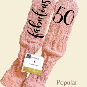 Personalized custom 50th birthday fuzzy socks customized cozy socks for her gift idea funny turning 50 socks milestone birthday present