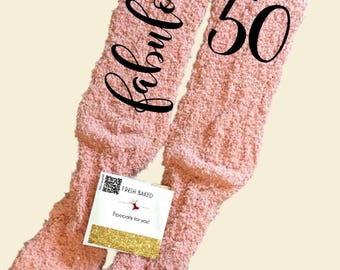 Personalized custom 50th birthday fuzzy socks customized cozy socks for her gift idea funny turning 50 socks milestone birthday present