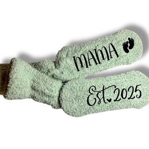 personalized new boy mama gift girls mama fuzzy socks custom new mom gift customized gift idea for Mother’s Day baby shower image 11