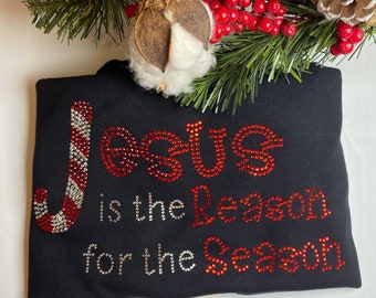 Bling Jesus is the Reason for the Season Tshirts | Ladies Christmas Shirts