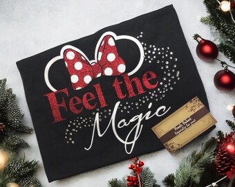 Minnie Feel the Magic Shirt | Glitter and Rhinestone Women's Minnie Disney Shirts | Girls Disney TShirt | Disneyland | Disneyworld