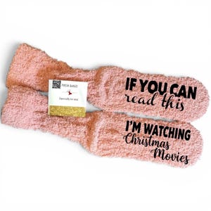 Personalized Fuzzy Slipper Sock Custom Warm Accessory Gift Idea Movie Night Comfort Present Holiday Cinema Watching Christmas movies