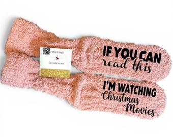Personalized Fuzzy Slipper Sock Custom Warm Accessory Gift Idea Movie Night Comfort Present Holiday Cinema Watching Christmas movies