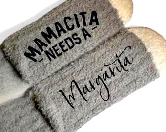 Custom Mamacita Needs a Margarita Fuzzy Socks birthday Gift Idea mom Customized Funny Fiesta Socks Mother’s Day gift idea women galentines