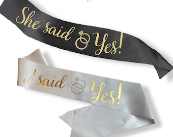 Personalized custom satin sashes for bride and groom gift idea customized I said yes she said yes with rhinestone accents wedding party