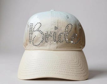 Rhinestone Bride Hat Custom Gift Idea Personalized Trucker Hat Bling Accessory Wedding Celebration Bachelorette Party Headwear Sparkly