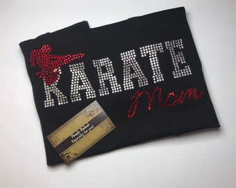 Bling Karate Mom Custom Personalized Glam Bedazzled Shirt | Women's Karate Shirt | Womens Karate Bedazzled shirts