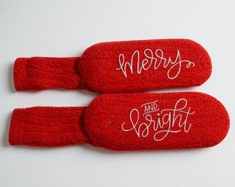 Women’s Merry and Bright Fuzzy Christmas Socks Personalized Custom Customized Holiday Gift Idea Cozy Fun Stocking Stuffer Gift